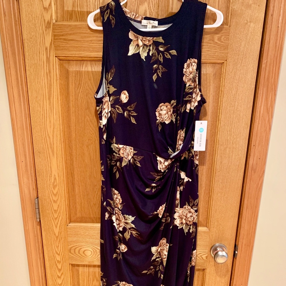 Navy Asymmetrical Wrap Dress